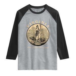 Vintage Virginia Motto Sic Semper Tyrannis Raglan Shirt TS14 Heather Gray Black Print Your Wear