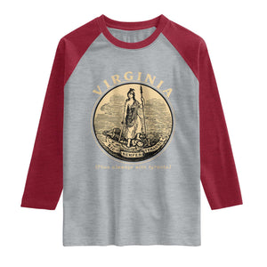 Vintage Virginia Motto Sic Semper Tyrannis Raglan Shirt TS14 Heather Gray Heather Red Print Your Wear