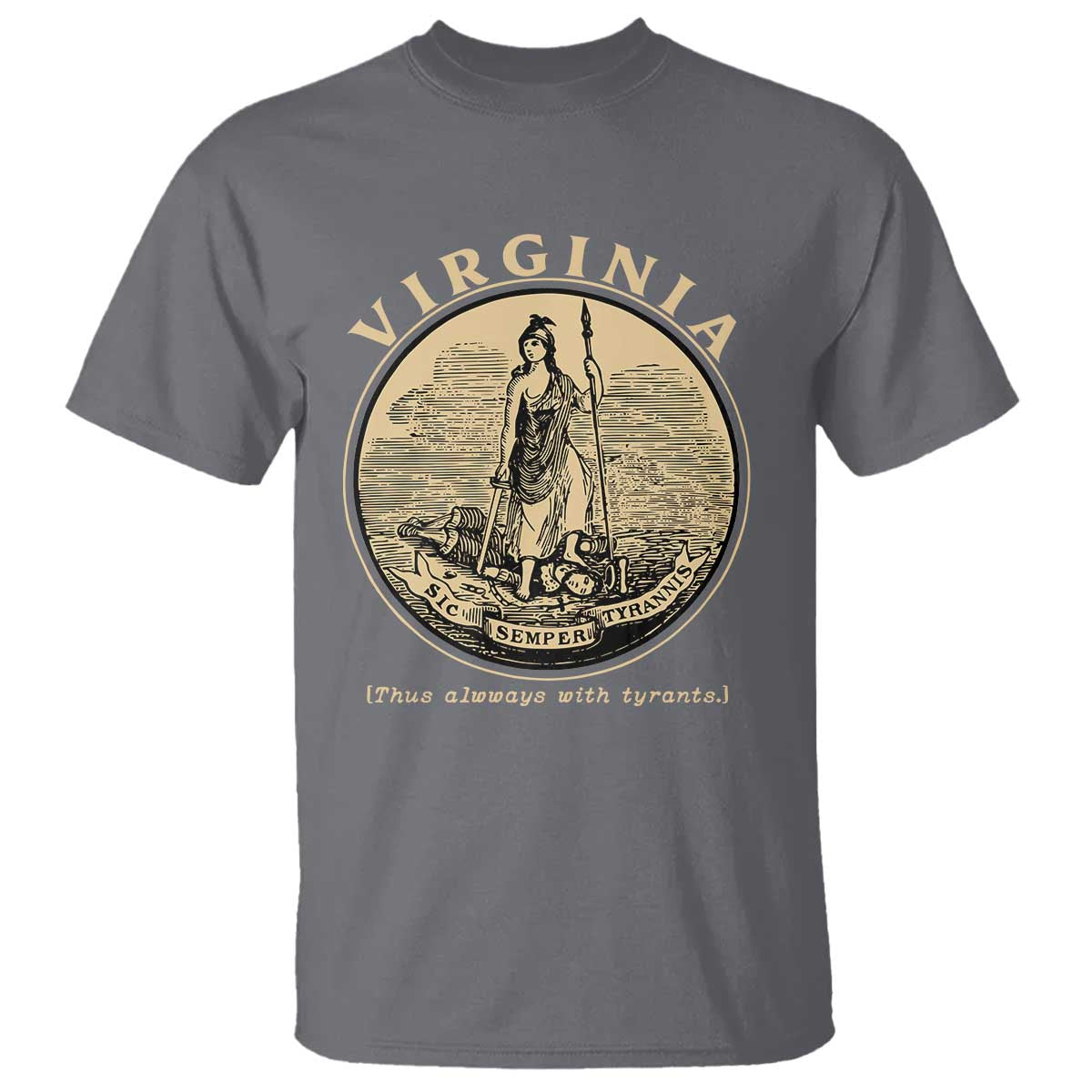 Vintage Virginia Motto Sic Semper Tyrannis T Shirt TS14 Charcoal Print Your Wear