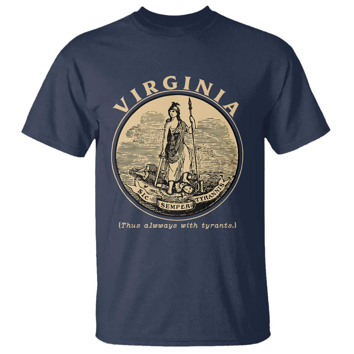 Vintage Virginia Motto Sic Semper Tyrannis T Shirt TS14 Navy Print Your Wear