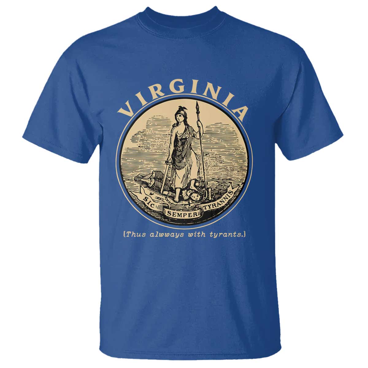 Vintage Virginia Motto Sic Semper Tyrannis T Shirt TS14 Royal Blue Print Your Wear