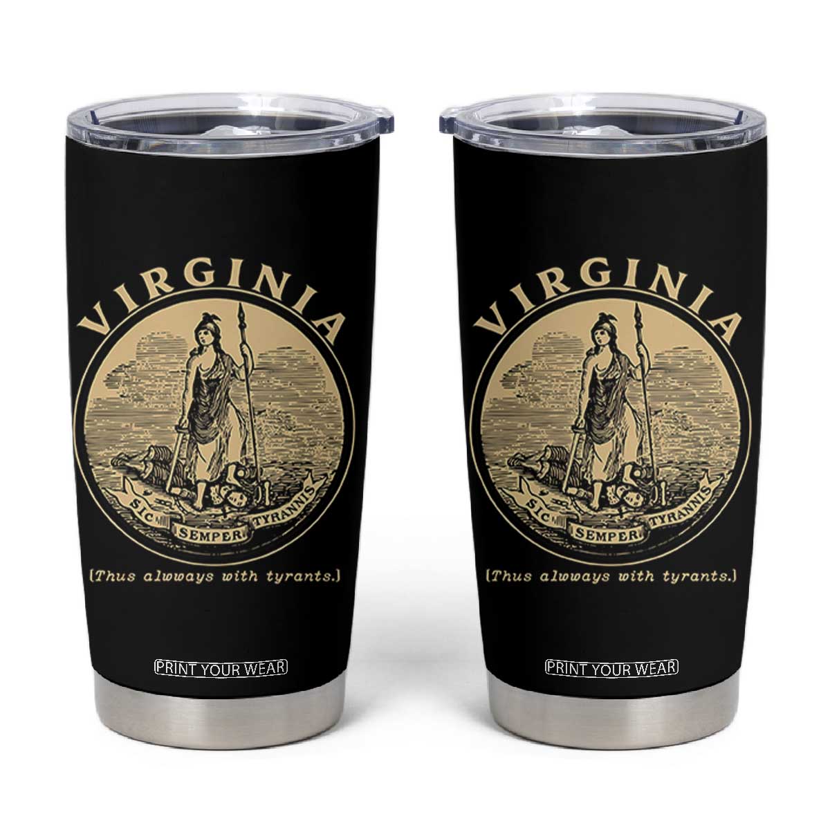 Vintage Virginia Motto Sic Semper Tyrannis Tumbler Cup TS14 Black Print Your Wear