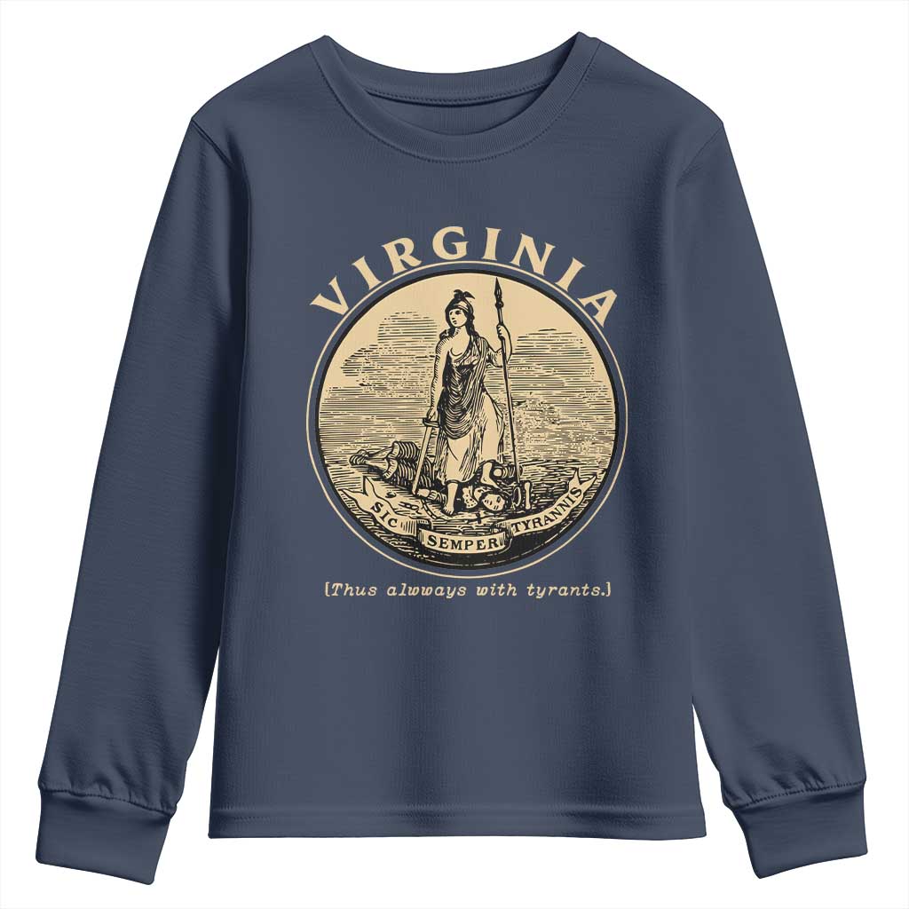 Vintage Virginia Motto Sic Semper Tyrannis Youth Sweatshirt TS14 Navy Print Your Wear