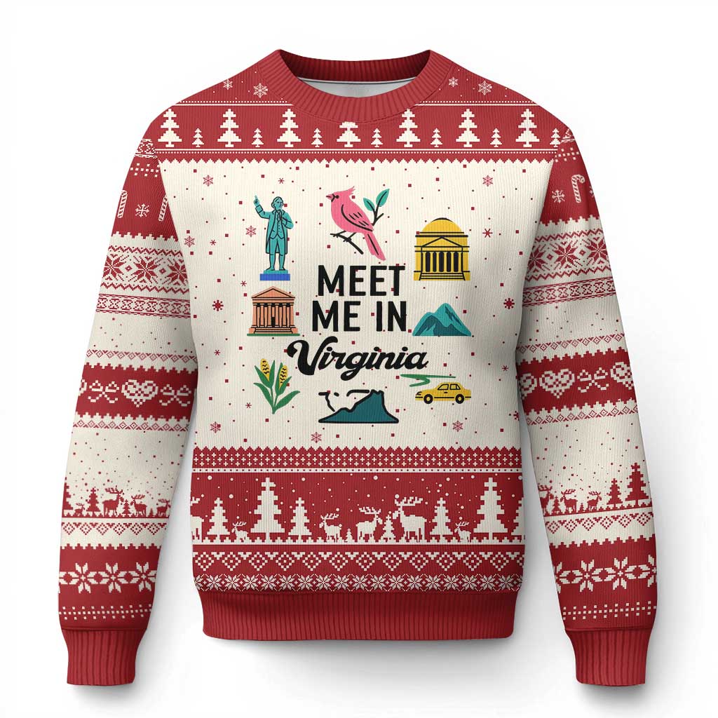 Meet Me in Virginia Ugly Christmas Sweater Travel Souvenir East Coast State Pride TS14 Beige Red Print Your Wear