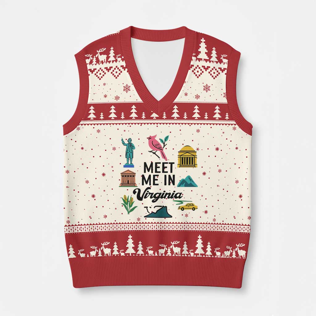 Meet Me in Virginia V-Neck Knit Sweater Vest Travel Souvenir East Coast State Pride TS14 Beige Red Print Your Wear