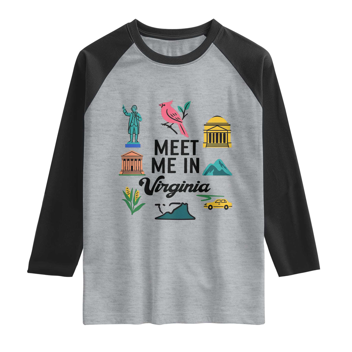 Meet Me in Virginia Raglan Shirt Travel Souvenir East Coast State Pride TS14 Heather Gray Black Print Your Wear