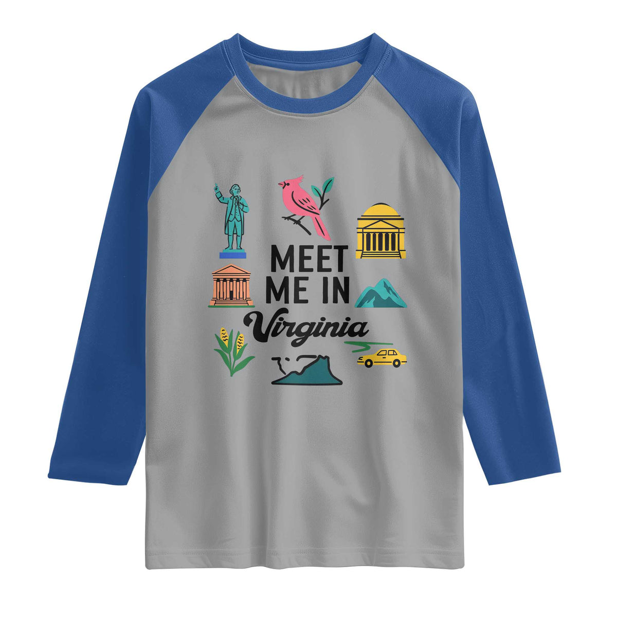 Meet Me in Virginia Raglan Shirt Travel Souvenir East Coast State Pride TS14 Sport Gray Royal Print Your Wear