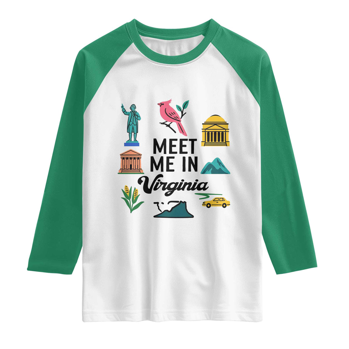 Meet Me in Virginia Raglan Shirt Travel Souvenir East Coast State Pride TS14 White Kelly Green Print Your Wear