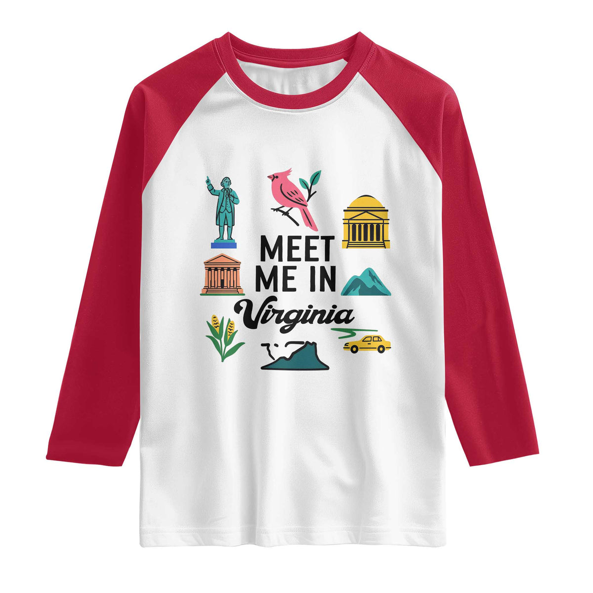Meet Me in Virginia Raglan Shirt Travel Souvenir East Coast State Pride TS14 White Red Print Your Wear