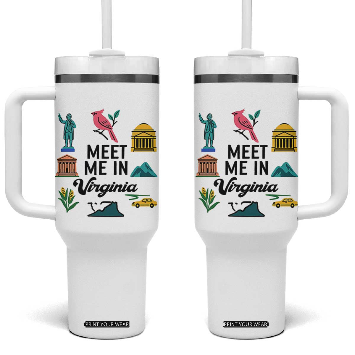 Meet Me in Virginia Tumbler With Handle Travel Souvenir East Coast State Pride TS14 One Size: 40 oz White Print Your Wear
