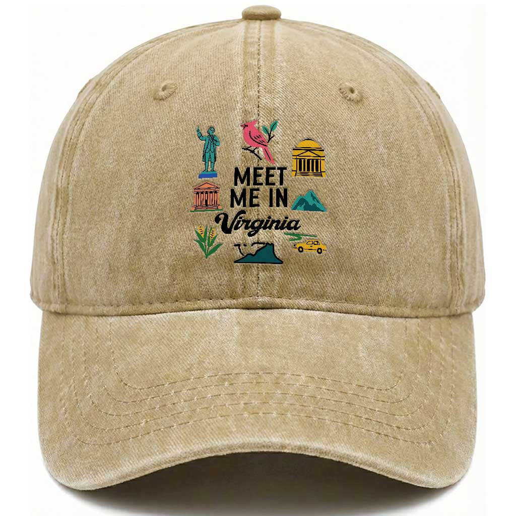 Meet Me in Virginia Washed Cotton Baseball Cap Travel Souvenir East Coast State Pride TS14 Print Your Wear