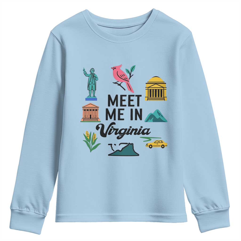 Meet Me in Virginia Youth Sweatshirt Travel Souvenir East Coast State Pride TS14 Light Blue Print Your Wear
