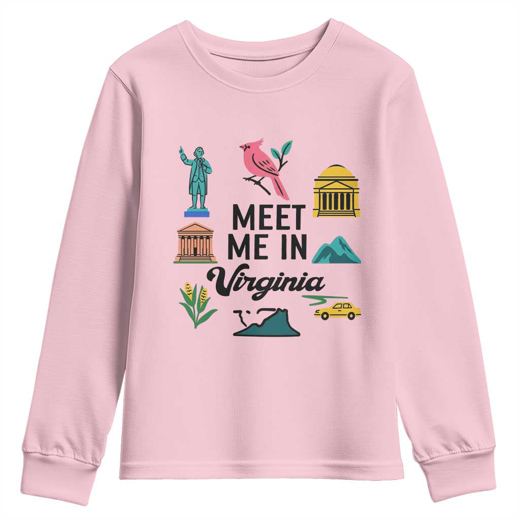 Meet Me in Virginia Youth Sweatshirt Travel Souvenir East Coast State Pride TS14 Light Pink Print Your Wear