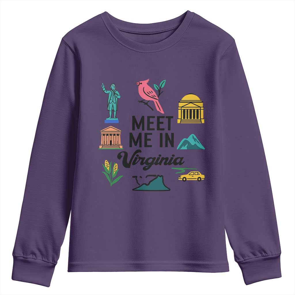 Meet Me in Virginia Youth Sweatshirt Travel Souvenir East Coast State Pride TS14 Purple Print Your Wear