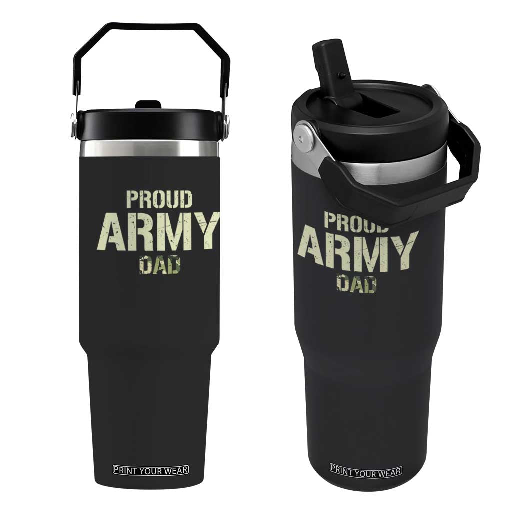 Proud Army Dad Flip Straw Tumbler Military Camo American Flag Father's Day