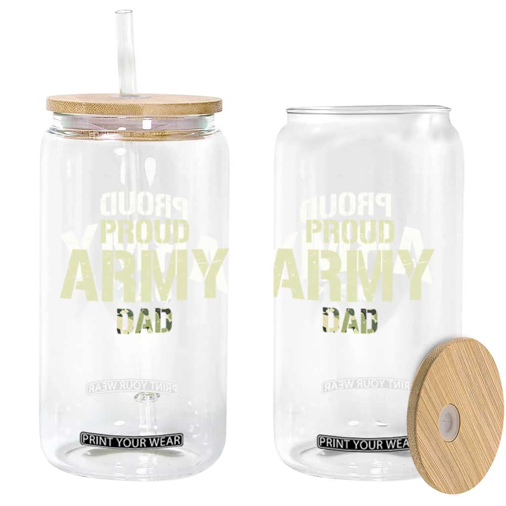 Proud Army Dad Glass Can Military Camo American Flag Father's Day