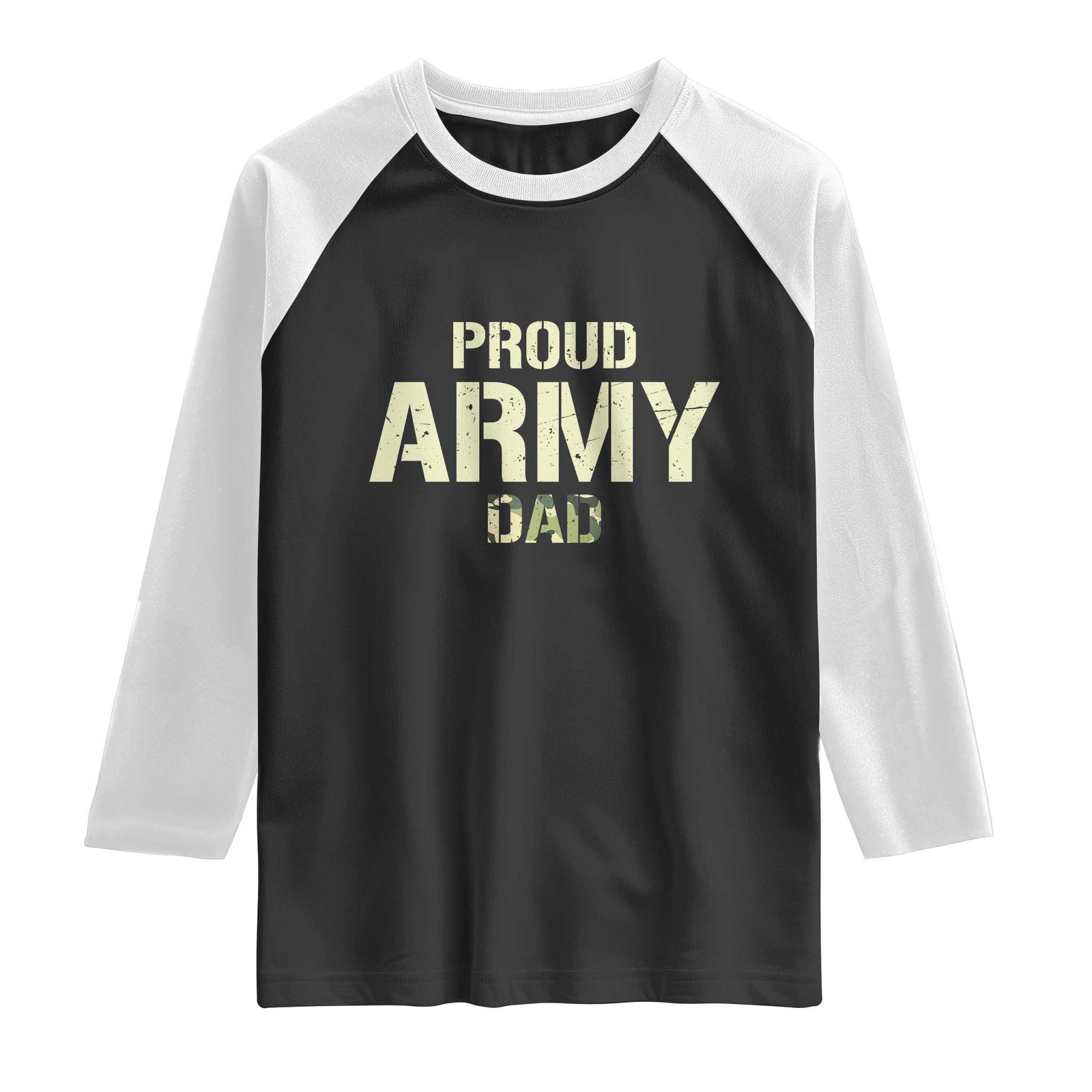 Proud Army Dad Raglan Shirt Military Camo American Flag Father's Day TS14 Black White Print Your Wear