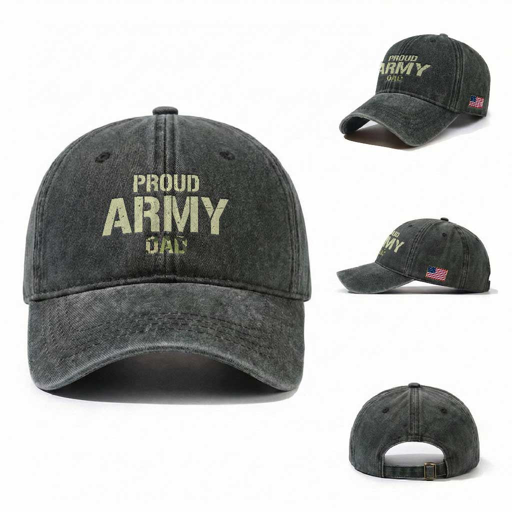 Proud Army Dad Washed Cotton Baseball Cap Military Camo American Flag Father's Day TS14 Washed Cap Universal Fit Dark Green Print Your Wear
