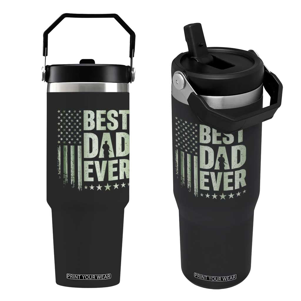 Best Dad Ever Flip Straw Tumbler Military Camo American Flag Father's Day