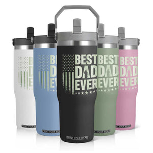 Best Dad Ever Flip Straw Tumbler Military Camo American Flag Father's Day