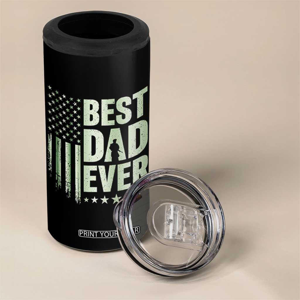 Best Dad Ever 4 in 1 Can Cooler Tumbler Military Camo American Flag Father's Day
