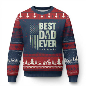 Best Dad Ever Ugly Christmas Sweater Military Camo American Flag Father's Day