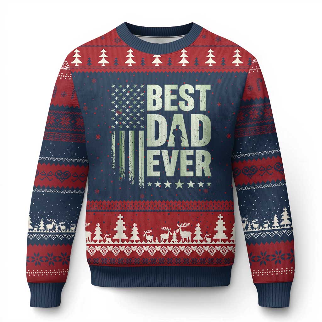 Best Dad Ever Ugly Christmas Sweater Military Camo American Flag Father's Day TS14 Navy Red Print Your Wear