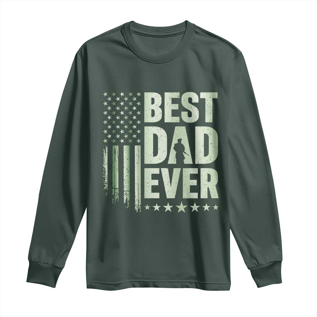 Best Dad Ever Long Sleeve Shirt Military Camo American Flag Father's Day TS14 Dark Forest Green Print Your Wear