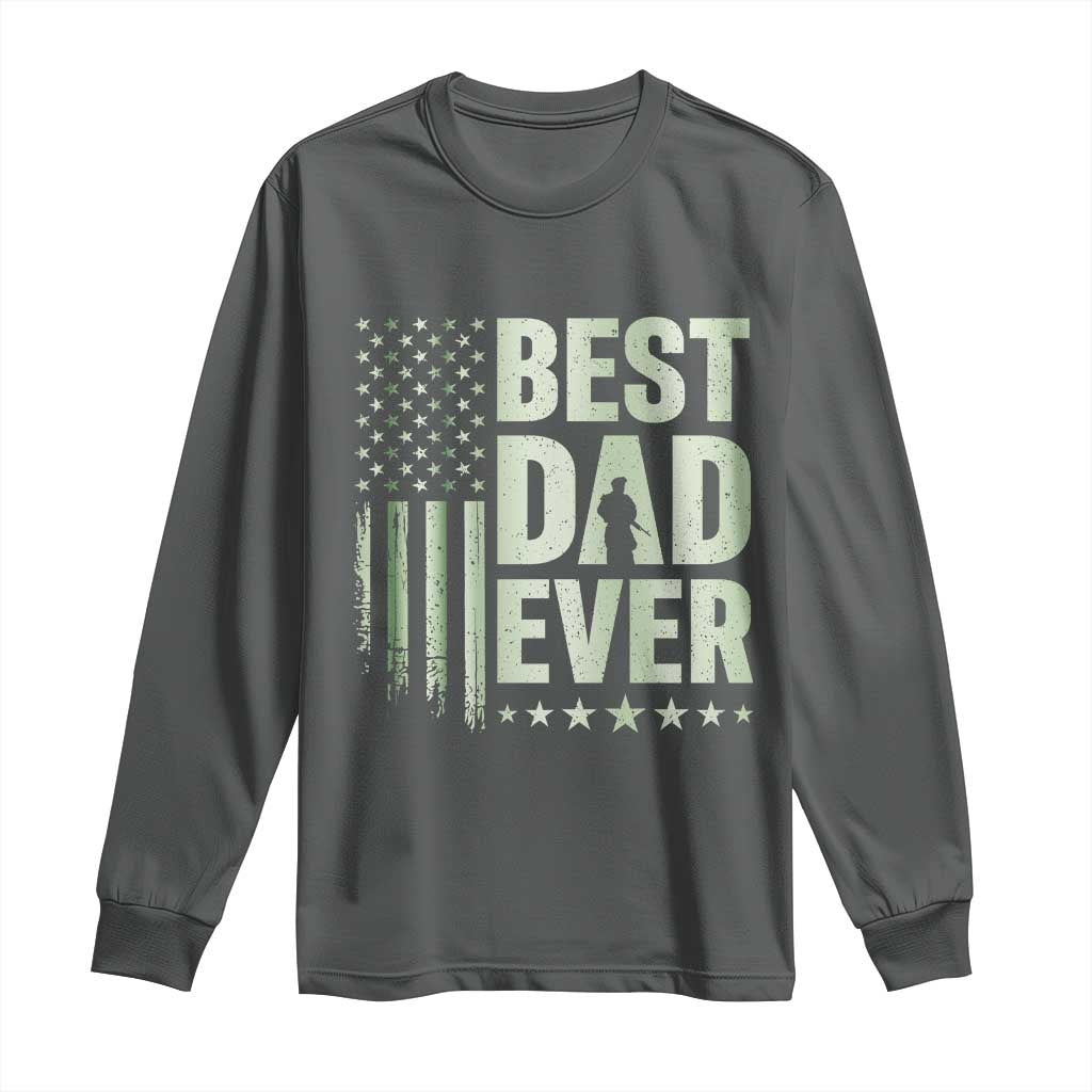Best Dad Ever Long Sleeve Shirt Military Camo American Flag Father's Day TS14 Dark Heather Print Your Wear