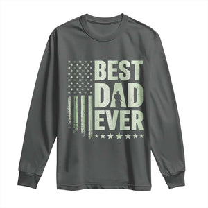 Best Dad Ever Long Sleeve Shirt Military Camo American Flag Father's Day TS14 Dark Heather Print Your Wear