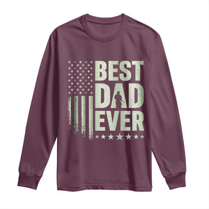 Best Dad Ever Long Sleeve Shirt Military Camo American Flag Father's Day TS14 Maroon Print Your Wear