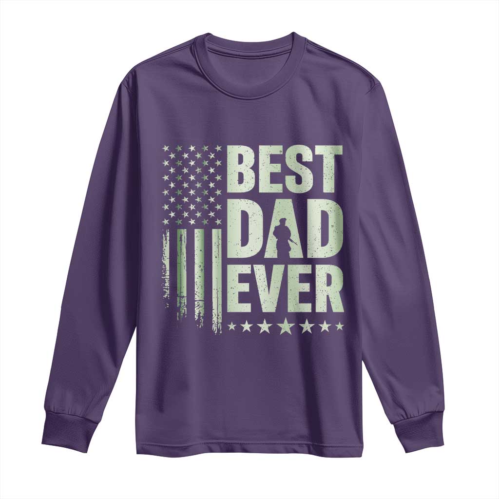 Best Dad Ever Long Sleeve Shirt Military Camo American Flag Father's Day TS14 Purple Print Your Wear