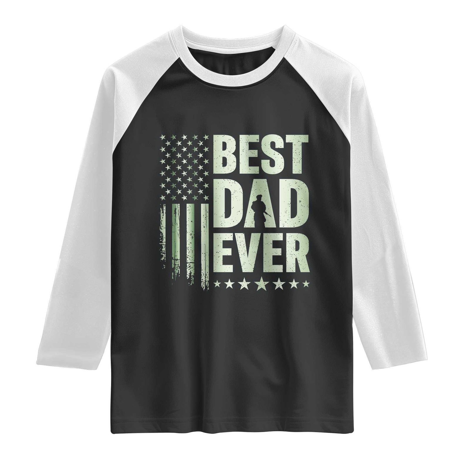 Best Dad Ever Raglan Shirt Military Camo American Flag Father's Day TS14 Black White Print Your Wear
