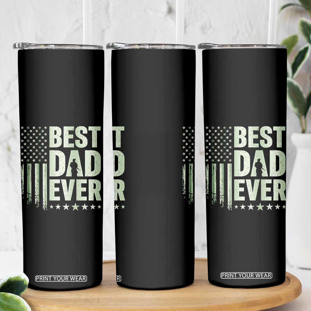Best Dad Ever Skinny Tumbler Military Camo American Flag Father's Day