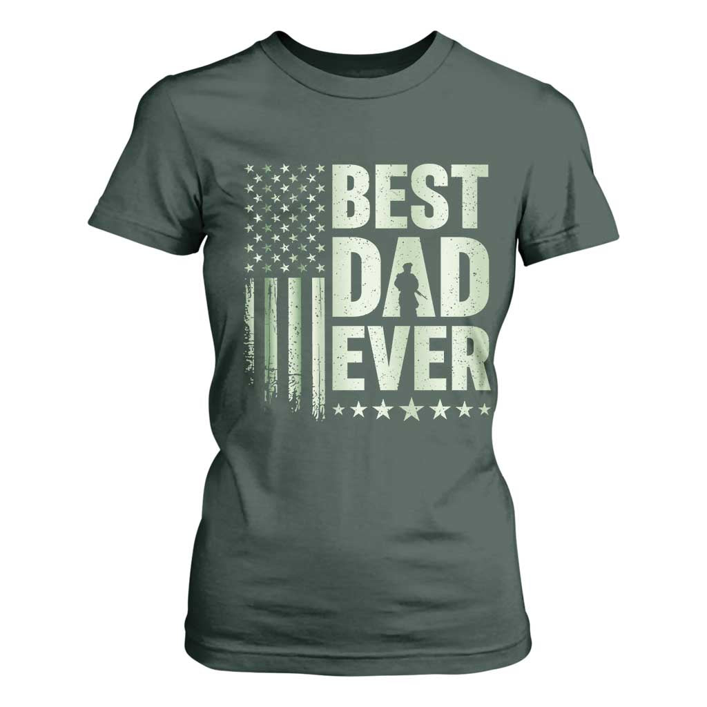Best Dad Ever T Shirt For Women Military Camo American Flag Father's Day