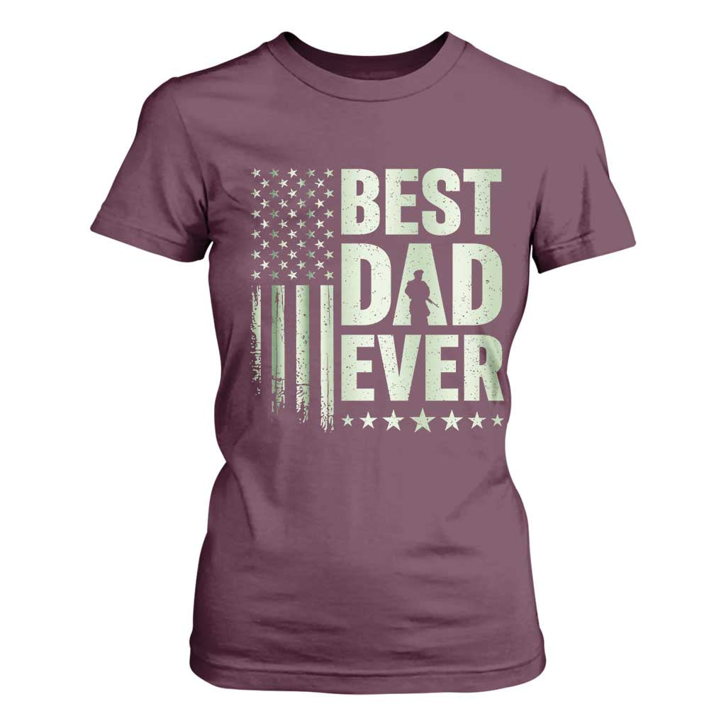 Best Dad Ever T Shirt For Women Military Camo American Flag Father's Day
