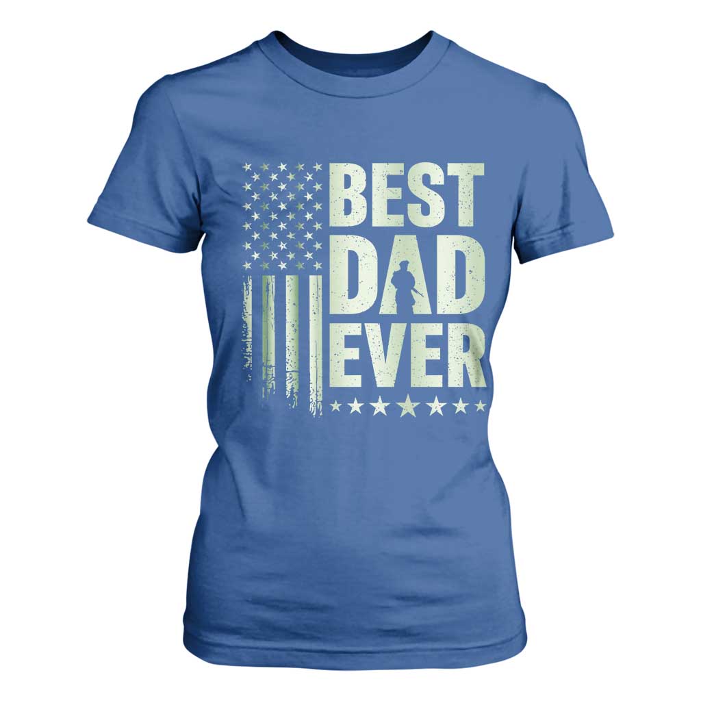 Best Dad Ever T Shirt For Women Military Camo American Flag Father's Day