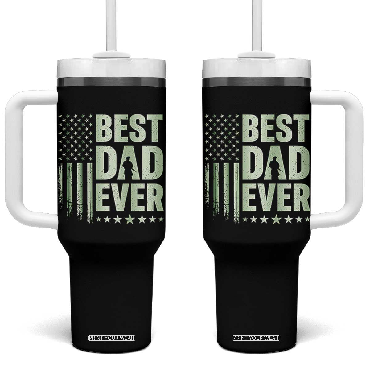 Best Dad Ever Tumbler With Handle Military Camo American Flag Father's Day