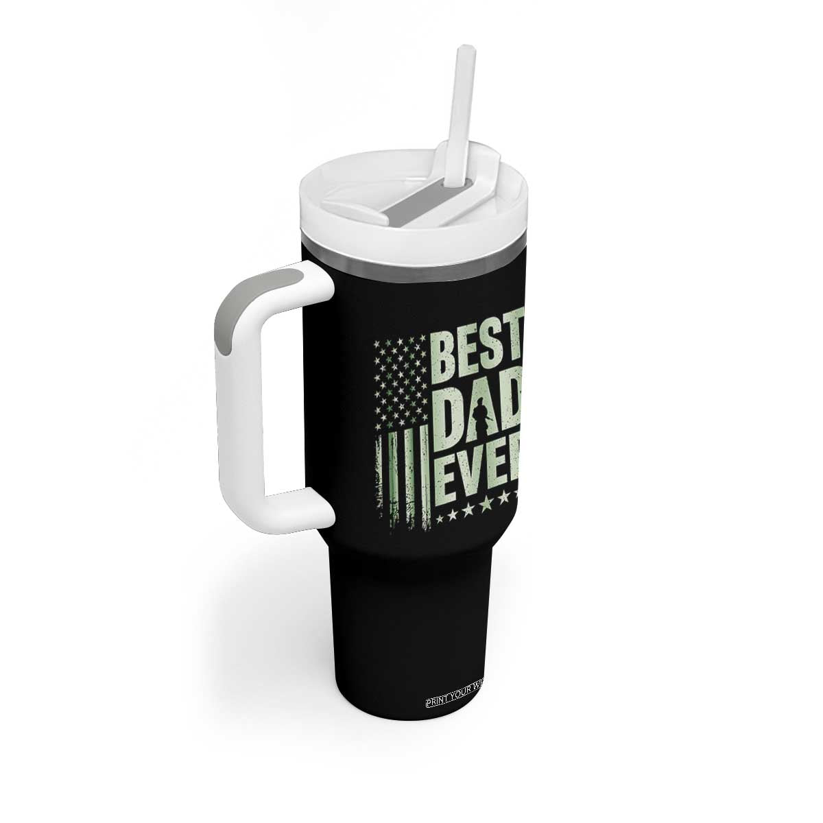 Best Dad Ever Tumbler With Handle Military Camo American Flag Father's Day