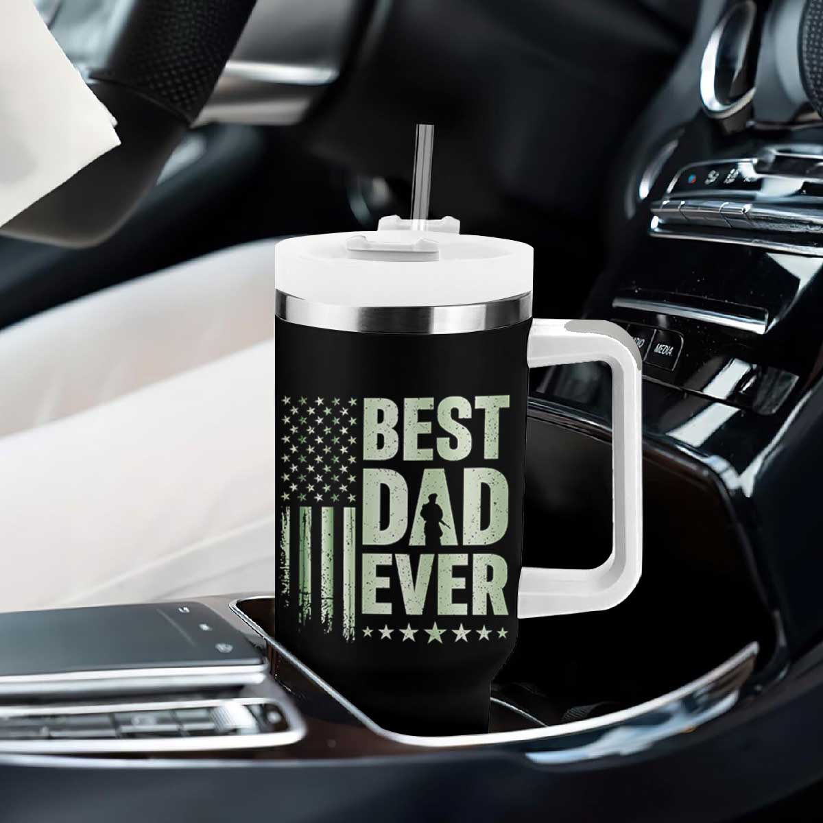 Best Dad Ever Tumbler With Handle Military Camo American Flag Father's Day