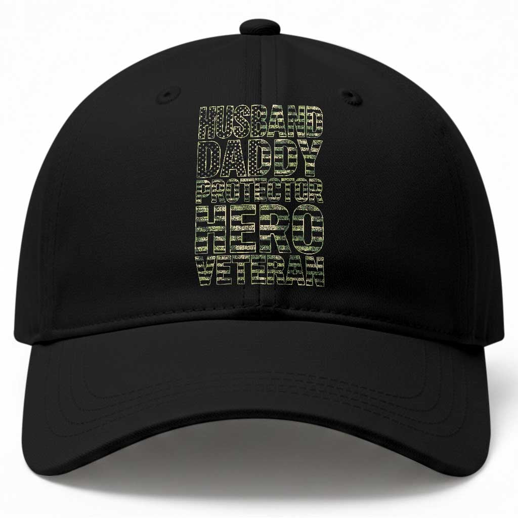 Husband Daddy Protector Hero Veteran Baseball Cap Father's Day American Flag Camouflage