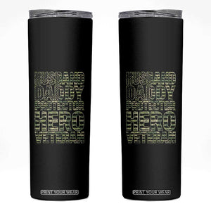 Husband Daddy Protector Hero Veteran Skinny Tumbler Father's Day American Flag Camouflage