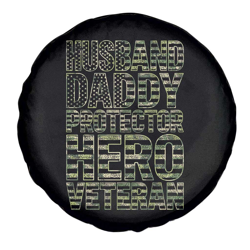 Husband Daddy Protector Hero Veteran Spare Tire Cover Father's Day American Flag Camouflage