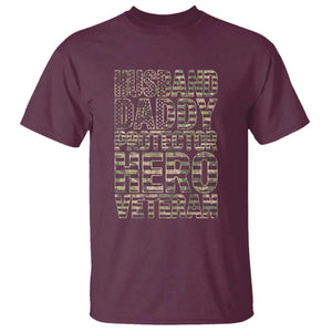 Husband Daddy Protector Hero Veteran T Shirt Father's Day American Flag Camouflage
