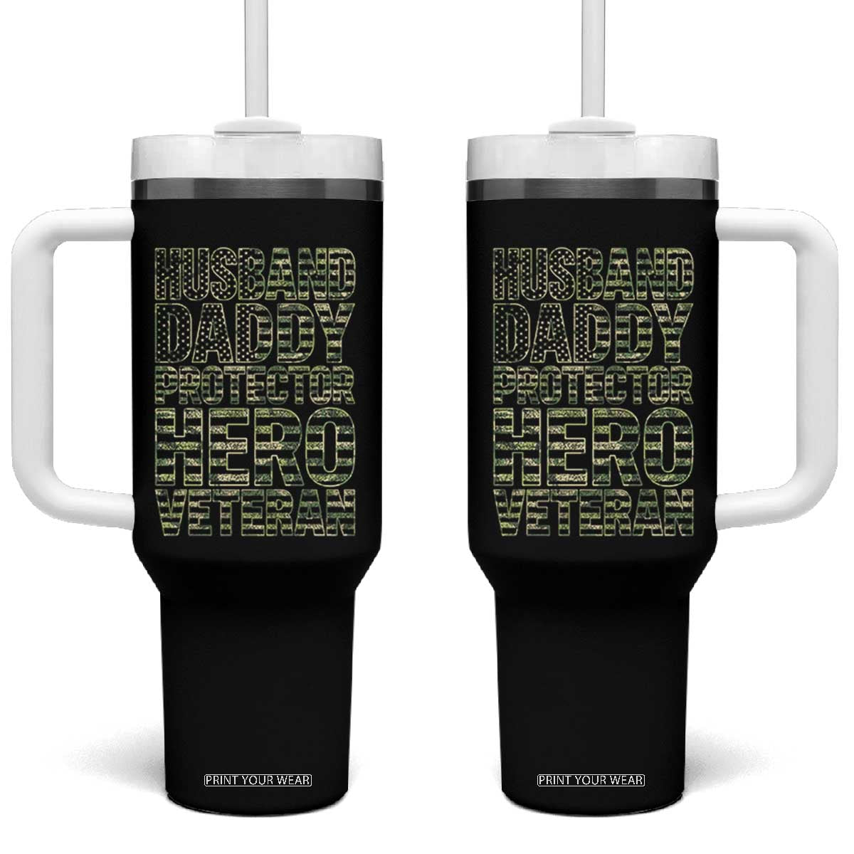 Husband Daddy Protector Hero Veteran Tumbler With Handle Father's Day American Flag Camouflage