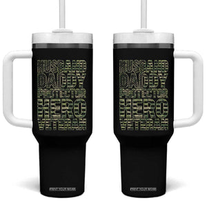 Husband Daddy Protector Hero Veteran Tumbler With Handle Father's Day American Flag Camouflage