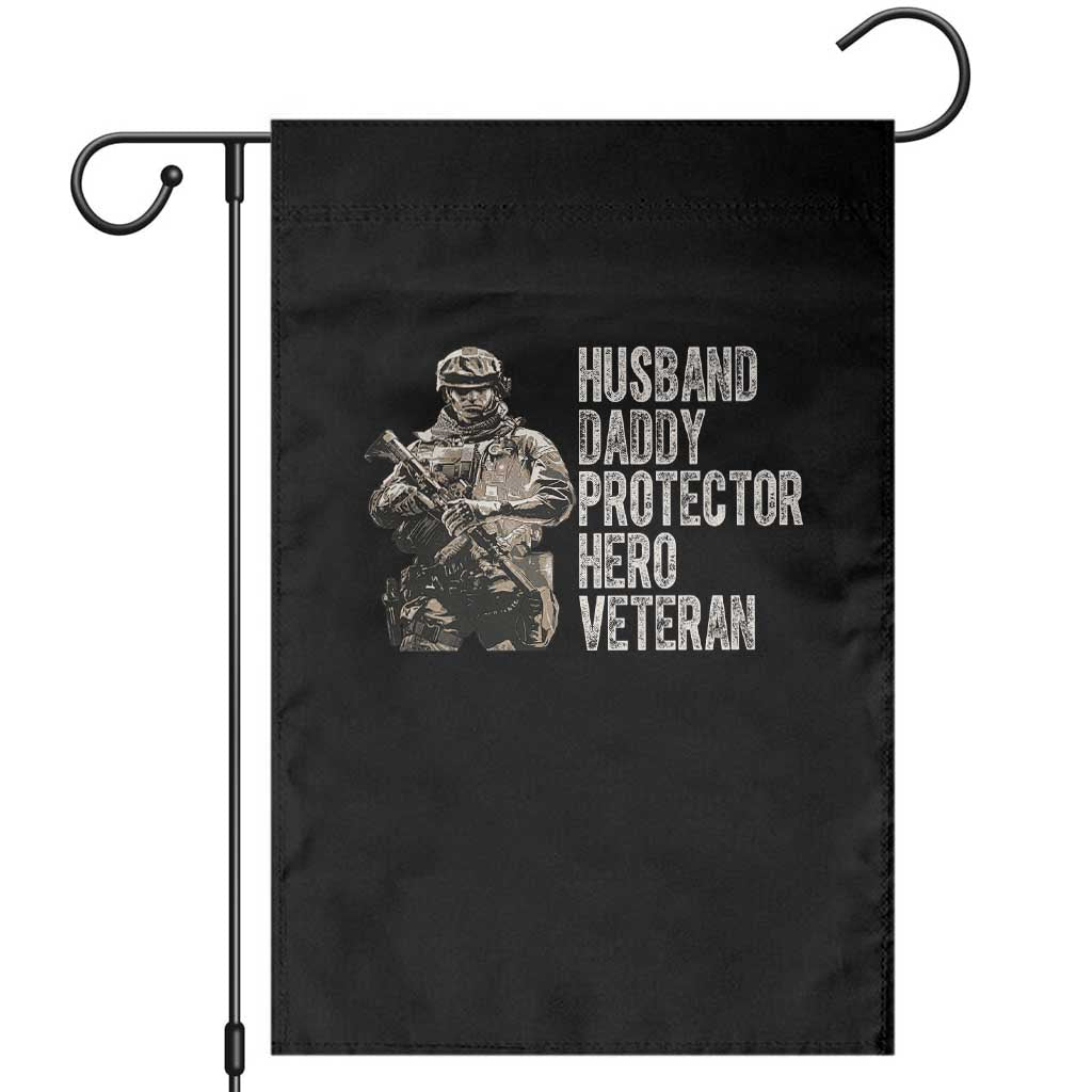 Husband Daddy Protector Hero Veteran Garden Flag Patriotic American Flag Camo Father's Day