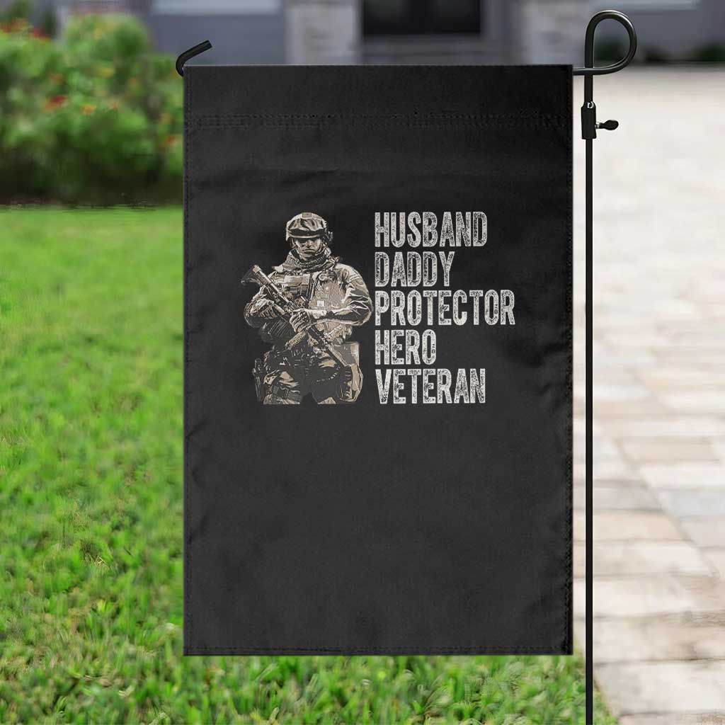 Husband Daddy Protector Hero Veteran Garden Flag Patriotic American Flag Camo Father's Day