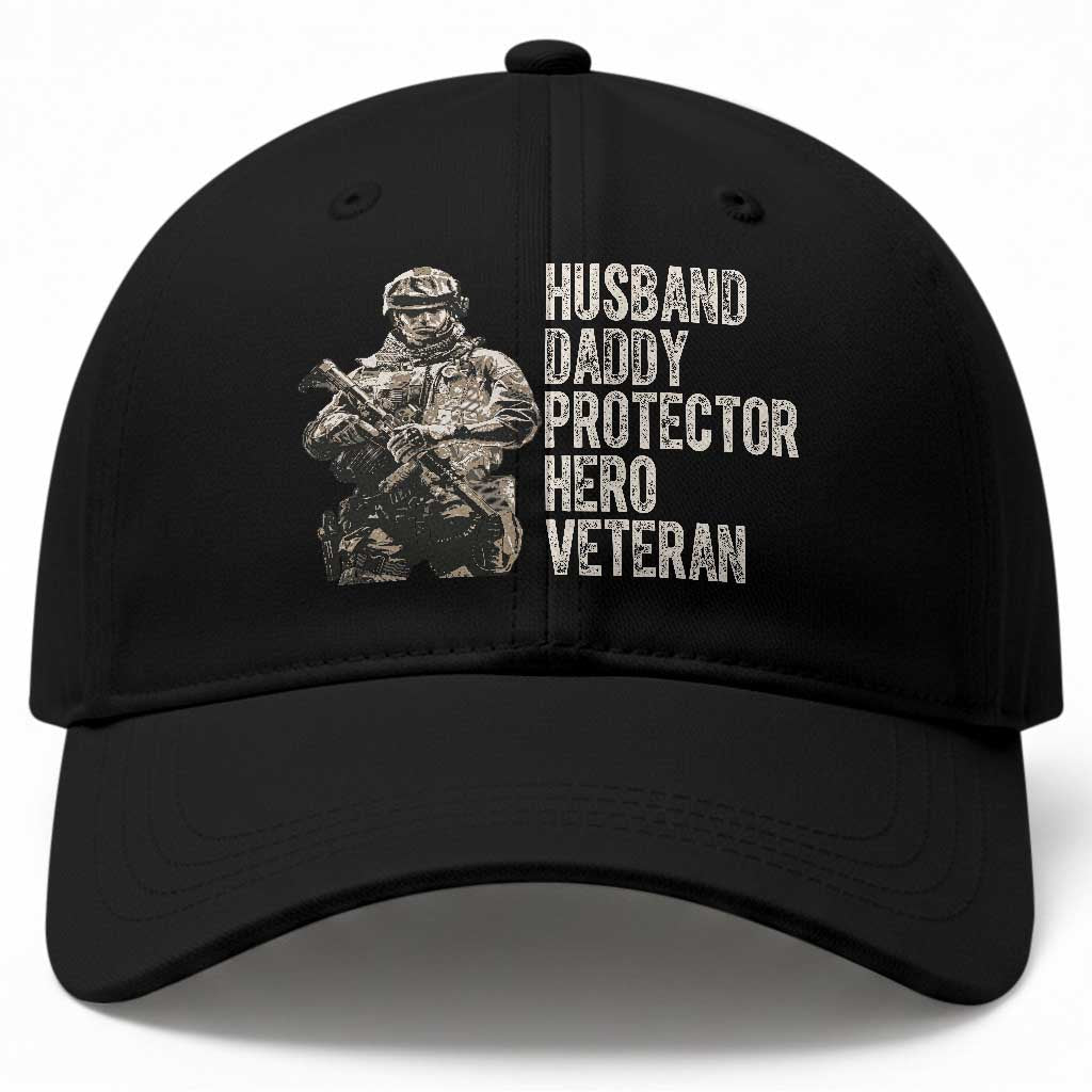 Husband Daddy Protector Hero Veteran Baseball Cap Patriotic American Flag Camo Father's Day