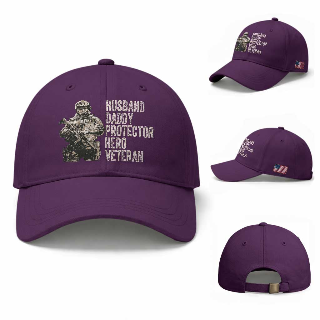 Husband Daddy Protector Hero Veteran Baseball Cap Patriotic American Flag Camo Father's Day